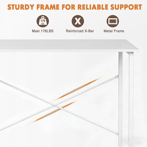 Sweetcrispy Computer Small Desk, 32 Inch Office Writing Work Study Student Home Bedroom Table with Metal Frame Wooden Tabletop No Wheels - White Wood thumbnail 6