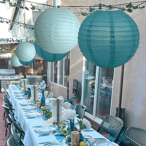 20Pcs Teal Paper Lanterns Decorative, 6"8"10" Blue Hanging Round Paper Lanterns Decorative for Bridal Shower Baby Shower Engagement Wedding Birthday Party thumbnail 9