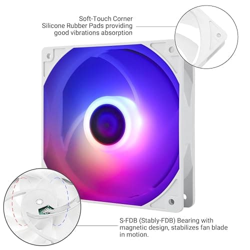 Thermalright 5 Pack TL-C12CW-S CPU Fan 120mm White ARGB Case Cooler Fan, 4pin PWM Silent Computer Fan with S-FDB Bearing Included, up to 1550RPM Cooling Fan（5 Quantities） thumbnail 4
