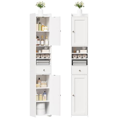 Tall Bathroom Cabinet, Slim Storage Cabinet with Adjustable Shelve 30×180cm | Bathroom Storage Unit Narrow Cupboard, Corner cabinet freestanding Anti-Tip Adjustable Removable Shelf Wood Modern Drawers - Image 1