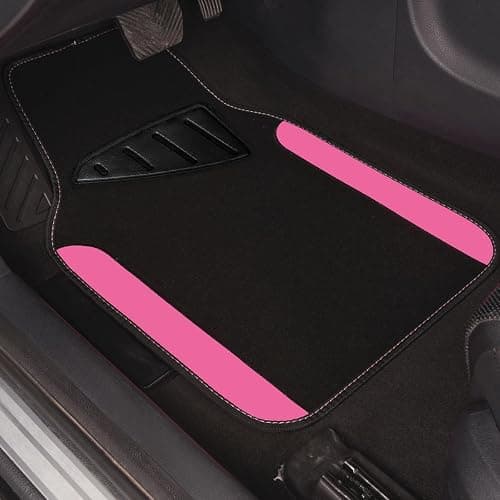 CAR PASS Rainbow Waterproof Universal Fit Faux Leather Car Carpet- Anti-Slip Nibbed Backing Floor Mats for SUV, Vans,Sedans,Trucks, Automotive Set of 4 for Women&Cute Girly (Black with Pink) thumbnail 7