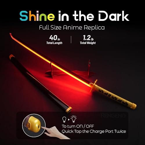 RENGENG Light Up Sword, 40 Inches Rechargeable Plastic Replica with Belt & Stand, Sword with Original Texture thumbnail 2