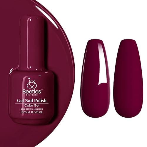 Beetles Wine Red Gel Nail Polish, Burgundy Red Plum Winter Gel Polish Soak Off Uv LED Lamp Nail Art Manicure Salon DIY Design at Home Gifts for Women 0.51 Fl Oz - Image 1