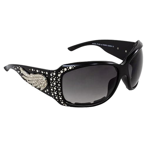 Rodeo Queen Angel Padded Motorcycle Bling Sunglasses for Women Black Frame w/Bling Rhinestones thumbnail 6