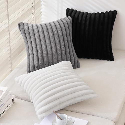 MIULEE Faux Fur Plush Decorative Throw Pillow Covers Set of 2 Luxury Soft Fluffy Striped Pillowcases Cushion for Sofa Couch Bed Living Room Light Grey 12x20 Inch thumbnail 5