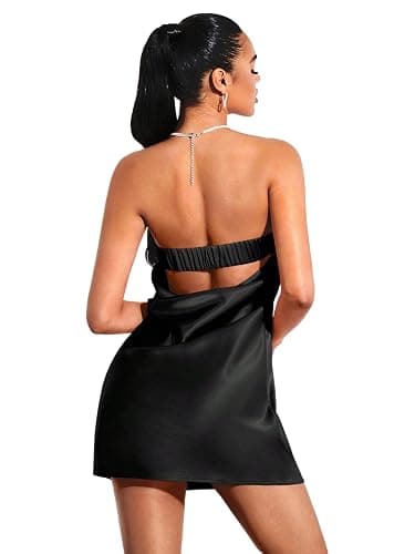 Floerns Women's Cut Out Back Strapless Satin Tube Bodycon Mini Dress thumbnail 2