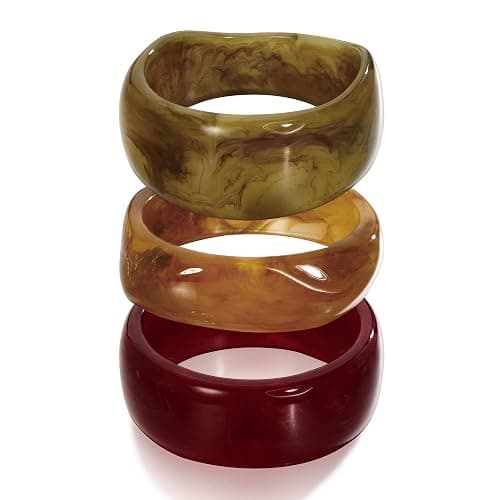 WOWORAMA 3pcs Colorful Resin Acrylic Bangle Bracelets Set for Women Wide Chunky Acrylic Bracelets Stackable Geometric Acetate Resin Bangles Stack Plastic Statement Bracelet - Image 1