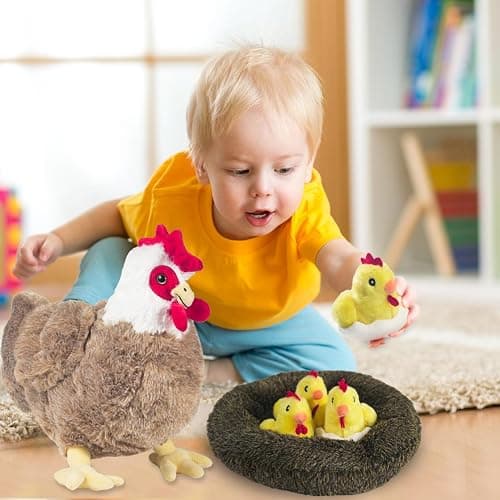Youthfuljive 9 in 1 Chicken Stuffed Animal Set, Stuffed Chicken Plush Toys for Kids, Egg Laying Hen with Zippered Belly, Baby Chicks Plush Chickens, Eggs and Coop for Girls Boys Birthday Easter thumbnail 6