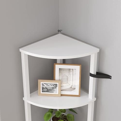 VIMBER Corner Shelf, 5-Tier Corner Bookshelf, Industrial Corner Ladder Shelf, Modern Display Shelf for Living Room, Bedroom, Kitchen, Home Office, White UJSJ001W thumbnail 7
