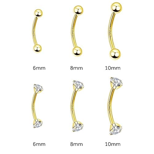 ALACLO 2 Pcs 14k Gold Filled Eyebrow Rings, 16G Threaded Rook Piercing Jewelry, Surgical Steel Vertical Lip Labret Belly Tongue Ring Daith Earring Curved Barbells thumbnail 7