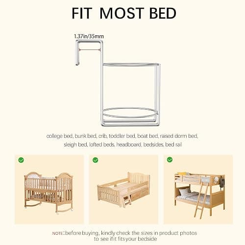 Cup Holder for Bed (Diameter: 3.3IN) Drink Holder Water Bottle/Glass Organizer for Wood Dorm Room Bunk Bed Crib, Metal Toddle Bed,Loft Bedside, Headbed, Car,Office Desk Partition thumbnail 6
