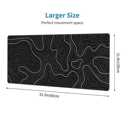 Abstract Topographic Map Black Mouse Pad Big Gaming Mouse Pad XXL Mousepad Large Keyboard Mat with Non-Slip Rubber Base Stitched Edges Mouse Mat Desk Pad for Gaming and Office thumbnail 2