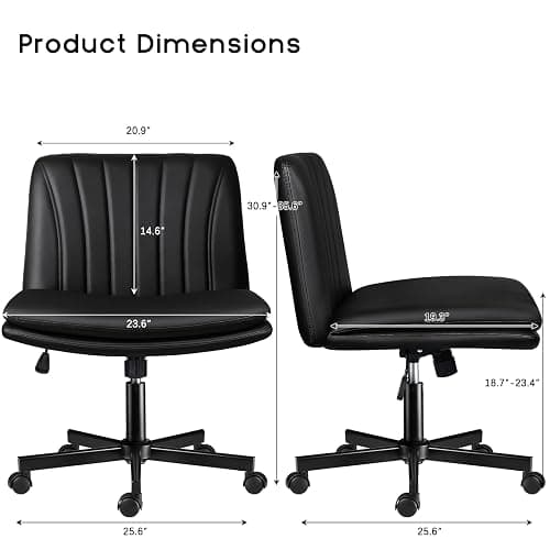 PUKAMI Criss Cross Chair with Wheels,PU Leather Armless Cross Legged Office Vanity Desk Chair for Home Office,Modern Swivel Height Adjustable Wide Seat(Black) thumbnail 2
