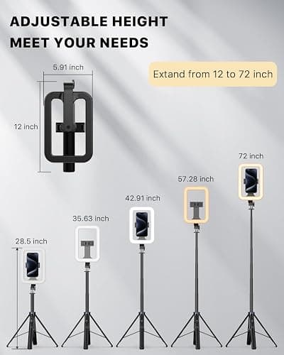 M MYBAT PRO Selfie Ring Light with 72" Tripod Stand - Extendable Selfie Stick with Light for Phone, Live Streaming, Makeup, Travel, Gaming, Video, Includes Phone Holder& USB-C Powered thumbnail 7