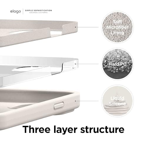 elago Compatible with iPhone 13 Case, Liquid Silicone Case, Full Body Screen Camera Protective Cover, Shockproof, Slim Phone Case, Anti-Scratch Soft Microfiber Lining, 6.1 inch (Stone) thumbnail 2