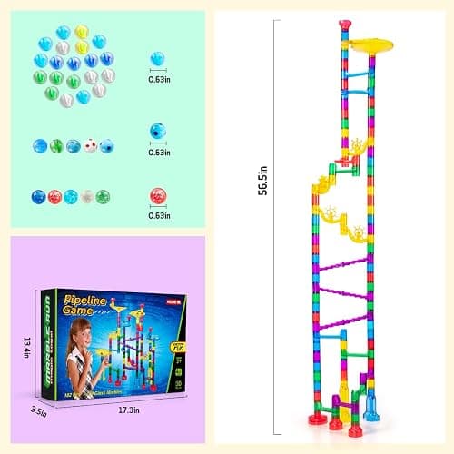 Meland Marble Run - 132Pcs Marble Maze Game Building Toy for Kid, Marble Track Race Set & STEM Learning Toys for Boy Girl Age 3 4 5 6 7 8 9+ (102 Translucent Marbulous Pcs & 30 Glass Marbles) - 132pcs with Glowing Marbles thumbnail 7
