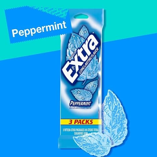EXTRA Gum Peppermint, Sugar Free Chewing Gum, Bulk 3 Pack, 45ct | Peppermint gum flavor, sugar free chewing gum, bulk gum 3 pack, 45 sticks total, freshen breath thumbnail 3