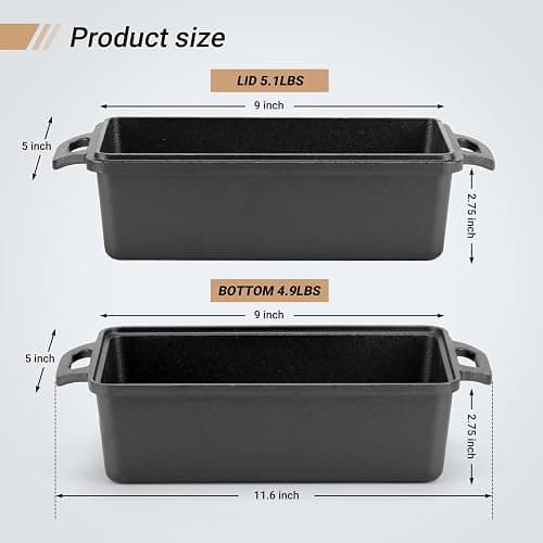 Northriver Casting 9×5 Inch Cast Iron Loaf Pan with Lid | Bread Baking Pan | Even Heat Distribution for Homemade Bread, Cake, and Meatloaf | 2 Piece Set thumbnail 2