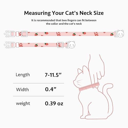 2 Pack Cotton Breakaway Cat Collar Pink Strawberries and White Heart Shaped Pendant Cute Kitten Cat Collar with Bell thumbnail 3