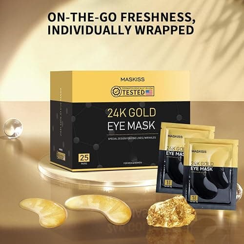 Maskiss 24k Gold Under Eye Patches (25 Pairs), eye mask, Collagen Skin Care Products, Eye Patches for Puffy Eyes, eye masks for dark circles and puffiness thumbnail 9