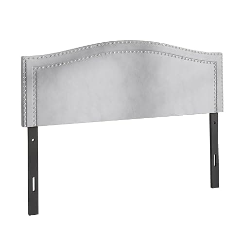 Castle Place Twin Curved Velvet Upholstered Headboard with Chrome Nailhead Trim, Silver Grey thumbnail 3