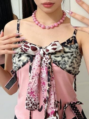 Xiulaiyi Gyaru Scene Clothes Vintage Harajuku Tank Tops Y2k Whimsy Twee Leopard Print Cami Scenecore Camisole thumbnail 7