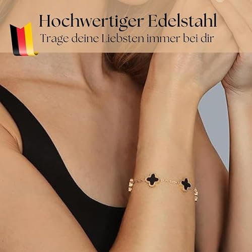 Kleeblattarmband - wasserfest I Armband Gold I Damen Armband mit Anhängern für Mutter & Tochter I für Weihnachten und andere Anlässe I Edelstahl I Größe 17-20 cm (Schwarz Gold) thumbnail 2
