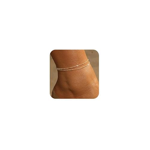 MFRYK Gold Ankle Bracelets for women,14k Gold/Silver Plated Waterproof Layered lightweight Cuban Link Figaro Chain Heart anklet butterfly anklet Pearl Ankle Bracelets Set Gold Anklets for women Trendy Jewelry Gift for Women - Image 1