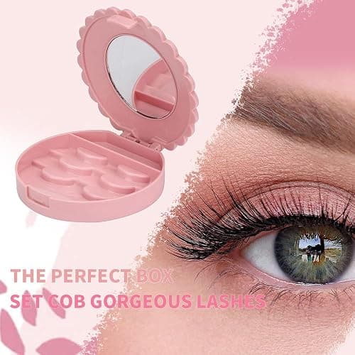 2 PCS Cosmetic Case with Mirror Eyelash Case Makeup Storage Box Travel Cosmetic Bag Pink Place Eyelashes thumbnail 2