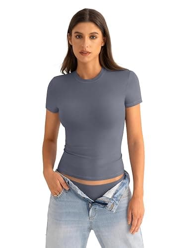 EasyGala Womens Cotton Crew Neck Short Sleeve Shirts Summer Top Trendy Fitted Crop Tops Basic Going Out Tee thumbnail 2