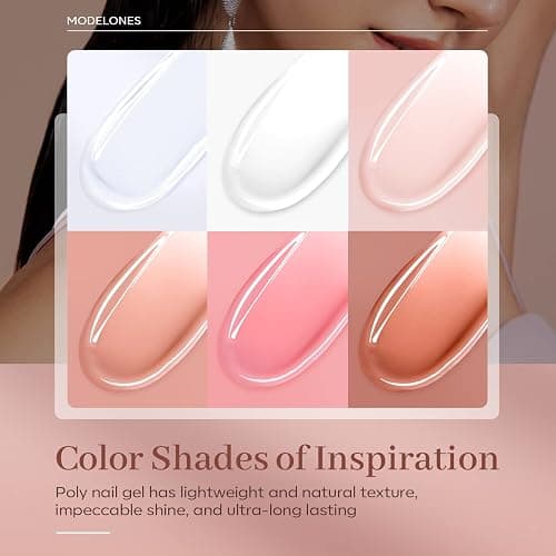 modelones Poly Nail Gel Set, 6 Colors Nude Pink Brown Daily Collection Poly Extension Gel Set Builder Manicure DIY Design Nail Art Home Salon Beauty Gift thumbnail 3
