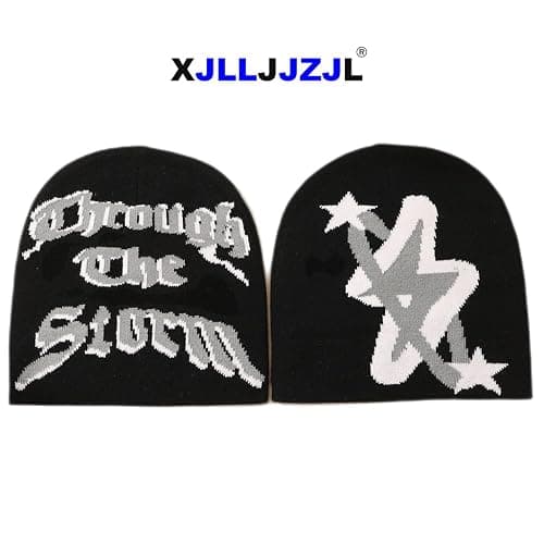 Punk Lightning Beanie Rock Skullies Knitted Hip Hop Hat Gothic Beanies Casual Outdoor Ski Hat Slouchy Skull Cap Black thumbnail 4
