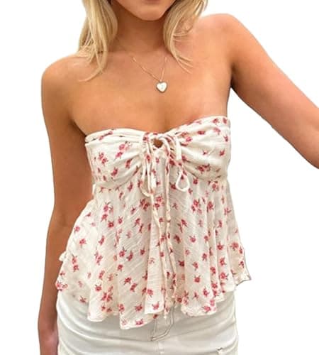 Flowy Tube Tops for Women Y2k Strapless Backless Tube Top Ruffle Off Shoulder Bandeau Tops Going Out Tops Streetwear - Image 1