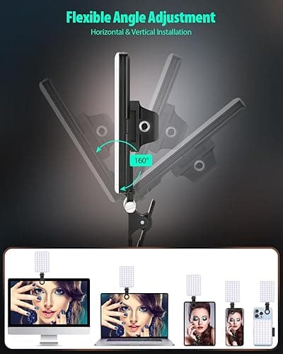 60 LED Portable Selfie Light Video Conference Lighting with Clip & Camera Tripod Adapter Rechargeable 2000mAh CRI 97+, 3 Light Modes for Phone iPhone Webcam Laptop Photo Makeup thumbnail 4