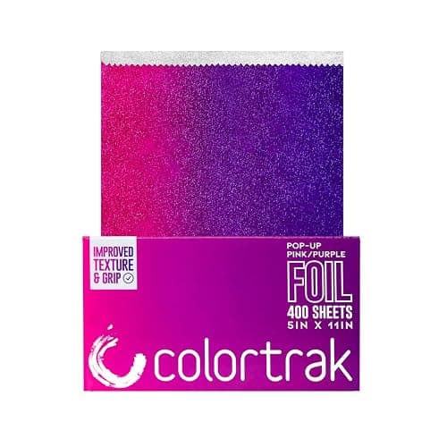 Colortrak Pink/Purple Gradient Pop-up Foil w/Dispenser (400 Count), Pre-cut Sheets, Non-Slip Embossed Texture, 5" x 10.75" Sheets for Hair Foil Coloring and Highlighting Sheet Applications - Image 1