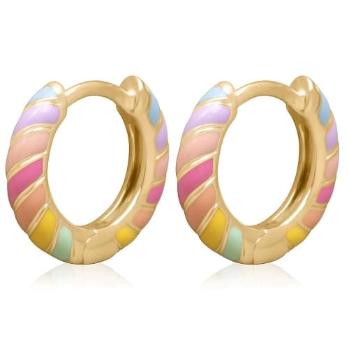 14K Gold Plated Sterling Silver Enamel Color Huggie Hoop Earrings for Women – Wide Range of Vibrant Color Options Available thumbnail 6