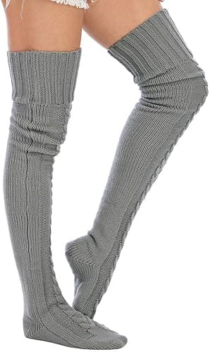 Leoparts Women's Cable Knitted Thigh High Boot Socks Extra Long Winter Stockings Over Knee Leg Warmers thumbnail 2