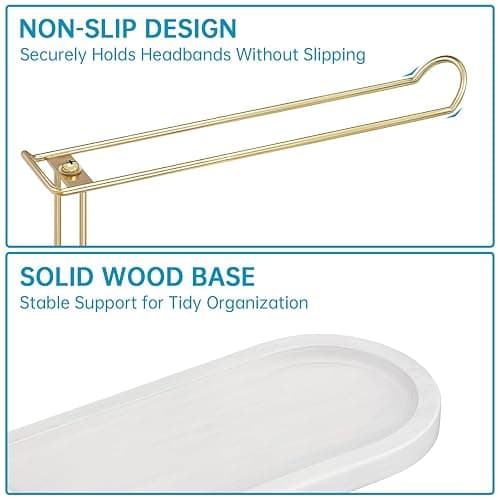 NiHome Headband Holder with Solid Pine Wood Base and Metal Rack, Large Capacity Hair Accessory Organizer for Headbands, Scrunchies, Bracelets, Watches, Glasses, Space-Saving Design for Vanity, Dresser thumbnail 5