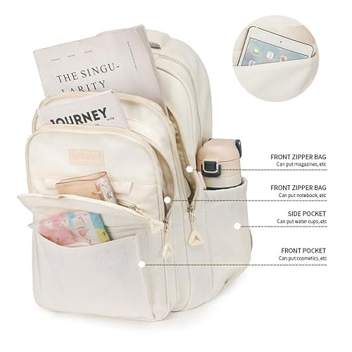 School Cute Aesthetic Backpack Girls Backpack for Students Kids Teen Girls Large Capacity Bookbags College Backpacks Laptop Lightweight Bookbag Casual Travel Daypacks School Bag（White） thumbnail 6