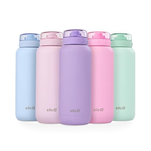 Ello Cooper 32oz Stainless Steel Water Bottle with Straw and Carry Handle, Double Walled and Vacuum Insulated Metal, Leak Proof Locking Lid with Soft Silicone Spout, Reusable, BPA Free, Lilac - Image 1