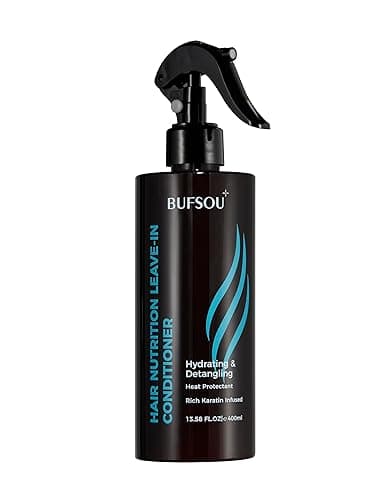 BUFSOU Keratin ALL-in-1 Leave-In Conditioner Spray | 450°F Heat Protectant + Split Ends Repair | Family-Safe Formula for All Hair Types | Vegan & Color-Treated Hair Approved (13.58 Fl Oz)