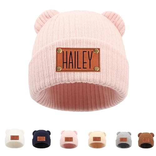 Personalized Name Newborn Beanie Hat, Custom Warm Newborn Hats, Personalized Winter Knit Hats for Infant Baby