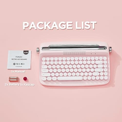 YUNZII ACTTO B303 Wireless Typewriter Keyboard, Bluetooth Connection, Cute Retro Aesthetic Design with Integrated Stand for Tablet, Phone, PC and Win/Mac/Android(B303, Baby Pink) thumbnail 10