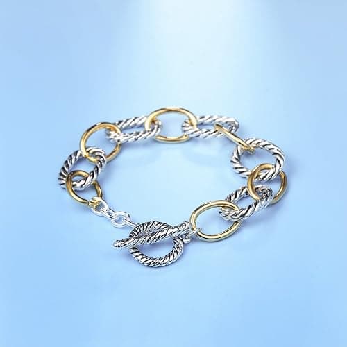 UNY JEWEL Twisted Cable Wire Link Chain Bracelet Two Tone Designer Brand Inspired Women Jewelry Valentine (2 Tone) thumbnail 2