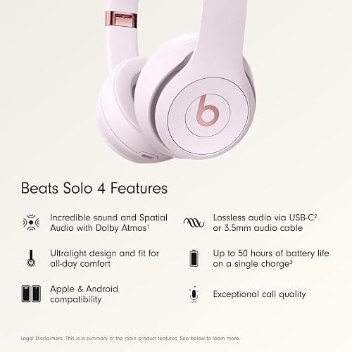 Beats Solo 4 - Wireless On-Ear Bluetooth Headphones, Up to 50-Hour Battery Life, Ultra-Lightweight Comfort, Powerful and Balanced Sound, Apple & Android Compatible - Cloud Pink thumbnail 2