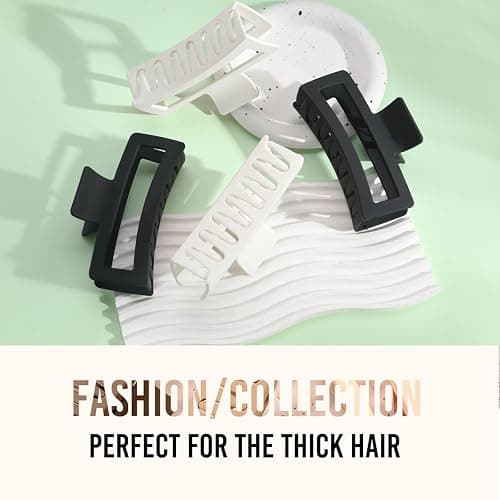 5 Inche Black and White Extra Large Claw Clips for Thick and Long Hair, 4 Pack Xl Jumbo Oversized Matte Non-slip Rectangle Hair Clips for Women, Big Strong Hold Jaw thumbnail 7