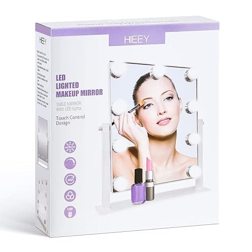 HIEEY Hollywood Vanity Mirror with Lights, Makeup 9 Dimmable Bulbs Three Color Lighting Modes, and 5X Magnification Mirror, Smart Touch Control, 360°Rotation (White) thumbnail 6