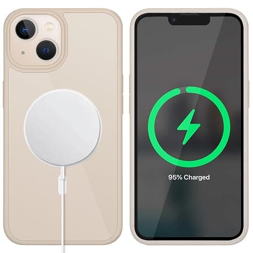 SunYoo for iPhone 14 iPhone 13 Case with Screen Protector, Compatible with Magsafe, for iPhone 14 Case Built in Screen Protector, Slim Protective Shockproof Phone Cover-Beige thumbnail 6