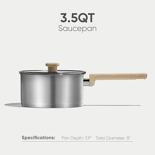 CAROTE 3.5Qt Stainless Steel Sauce Pan Set with Lid, 3-ply Base, Non-Toxic PTFE & PFOA Free Saucepan, Induction Cookware Set, Small Kitchen Pots, Stay-Cool Handles thumbnail 4