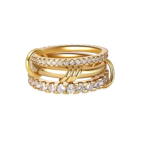 AIPULIDUO Gold Stackable Rings for Women Non Tarnish, 18K Gold Plated CZ Cubic Zirconia Rings, Golden Rings Set, Multi-Link Connected Rings - Image 1
